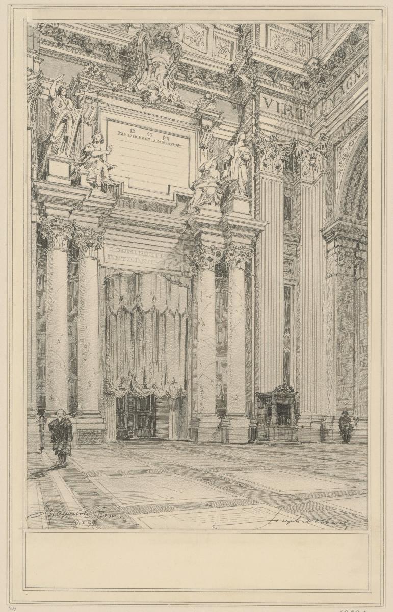 Reisestudien, Rom, SS. Apostoli, Blick vom Mittelschiff auf die Eingangswand