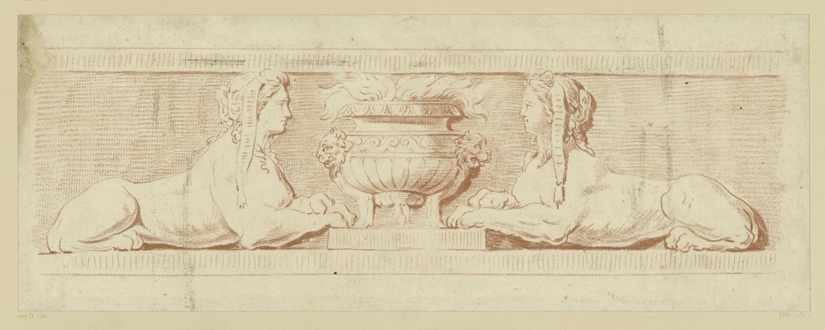 Zwei Friesmotive mit Sphinxen und Vase