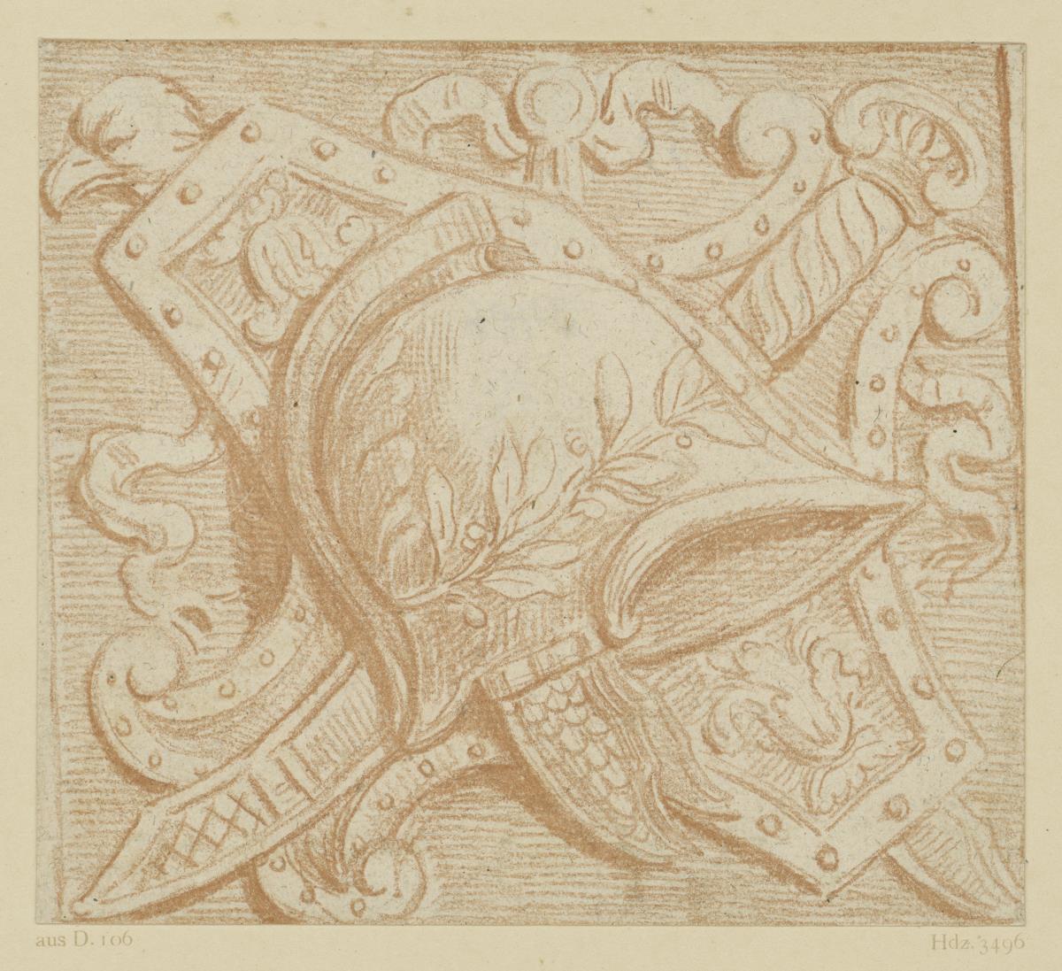 Füllung mit Helm, Schild und Schwert