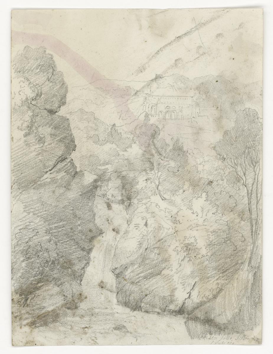 Skizze, Landschaft mit Bach