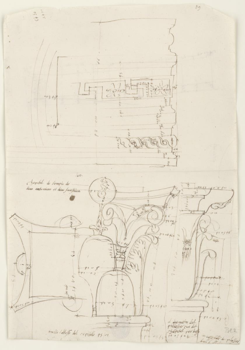 Architektonische Elemente des Tempels des Antonius und der Faustina