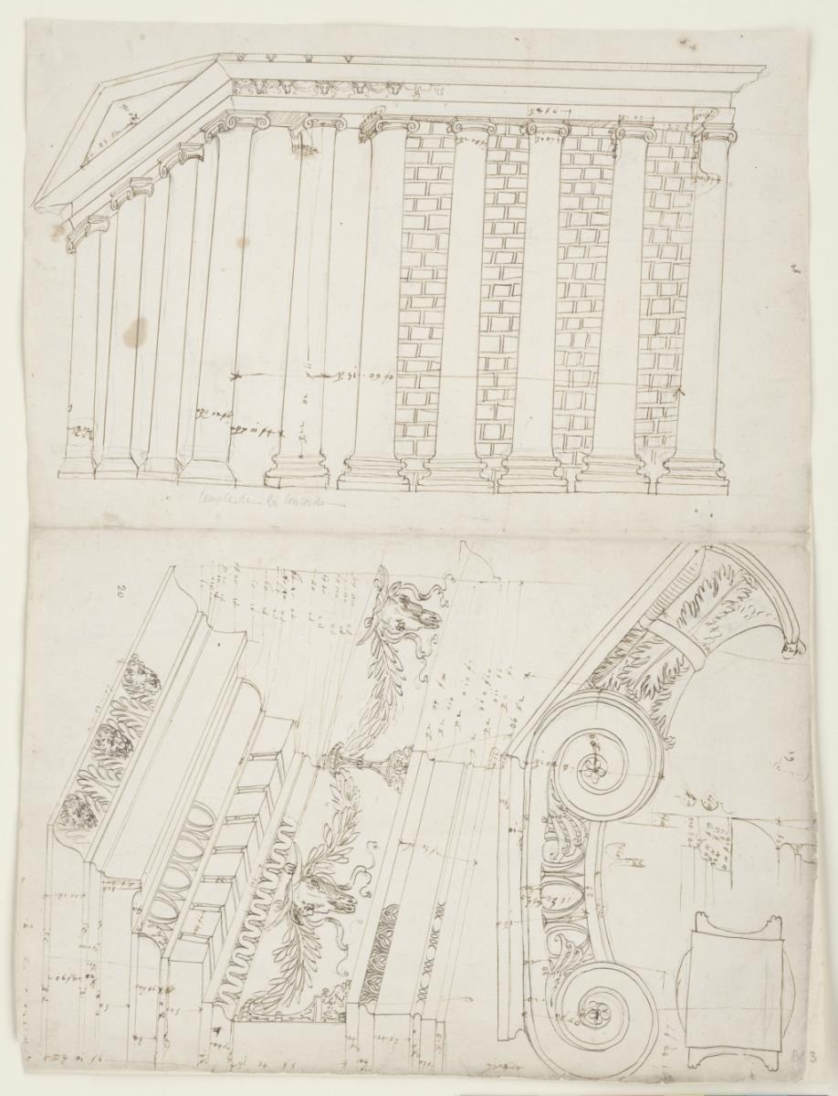 Eckansicht und Architektonische Details des Tempels der Fortuna Virilis