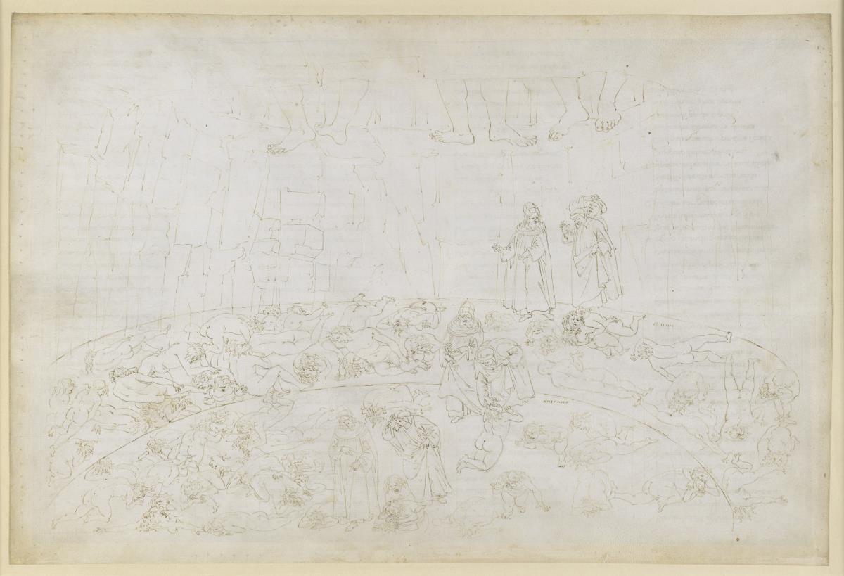 La Divina Commedia, Inferno XXXII. Neunter Kreis (Cocytus), 1. und 2. Streifen: Bestrafung der Verwandten- und Vaterlandsverräter im Eis der Caina und Antenora