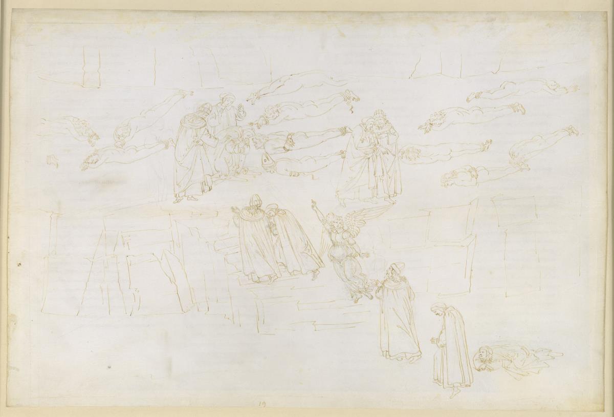 La Divina Commedia, Purgatorio XIX. Aufstieg zum fünften Ring des Purgatoriums: Dantes Sirentraum; Buße der Habgierigen und Verschwender; Gespräch mit Hadrian V.