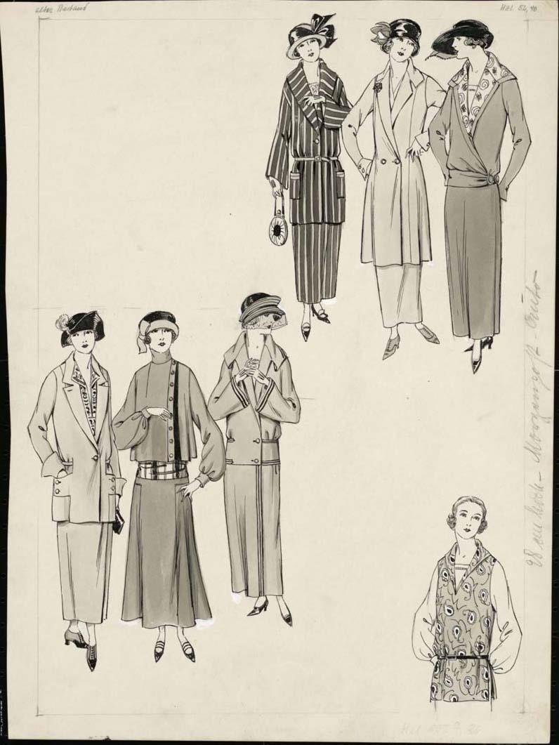 Frauen in Kostüm, Kleid, Blusen