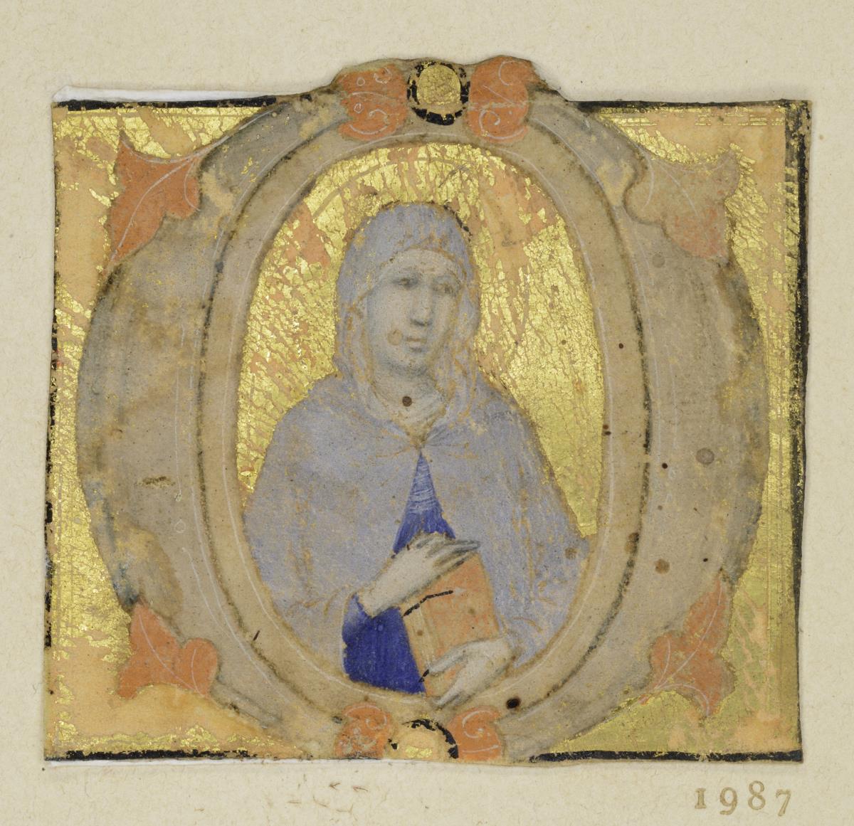 Initiale O mit Halbfigur einer weiblichen Heiligen