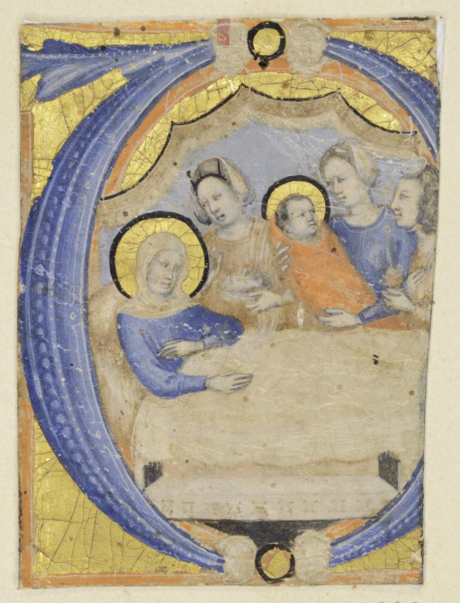 Initiale O mit der Geburt der Maria