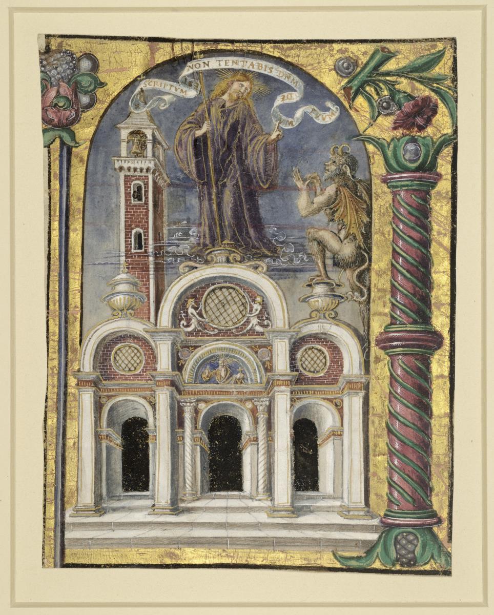 Initiale J mit Versuchung Christi