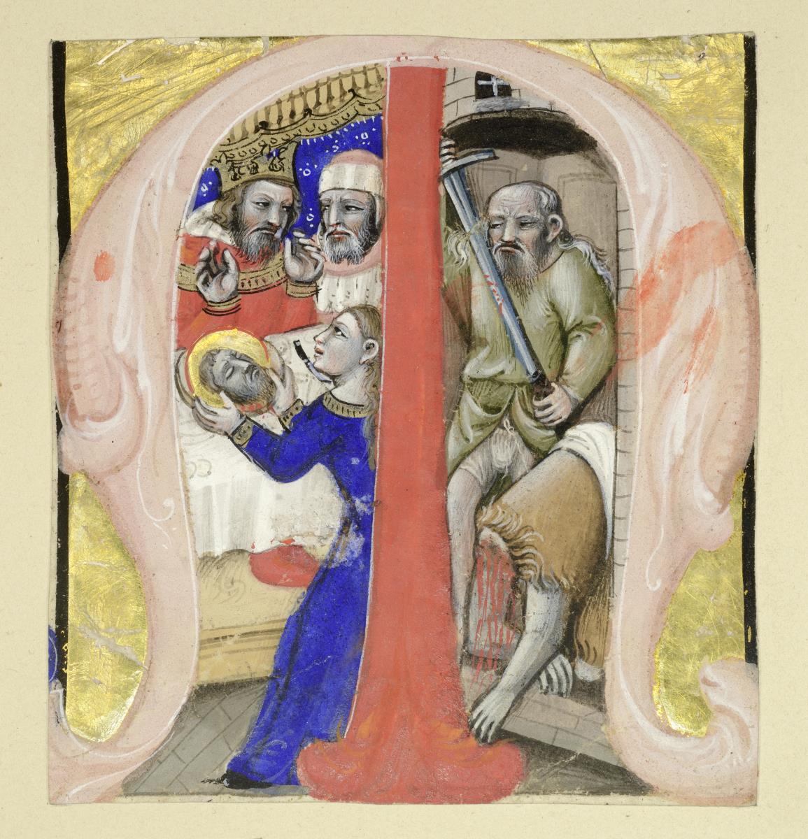 Initiale M, darin Salome mit dem Haupt des Johannes