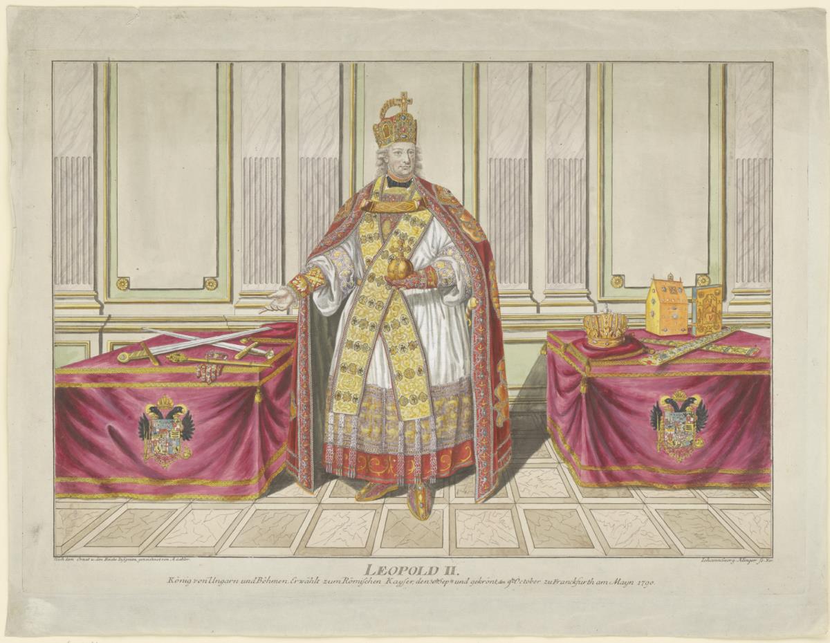 Porträt Leopold II., Kaiser des Heiligen Römischen Reiches deutscher Nation mit den Insignien