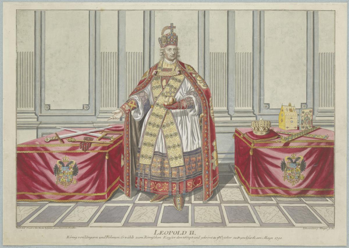Porträt Leopold II., Kaiser des Heiligen Römischen Reiches deutscher Nation mit den Insignien