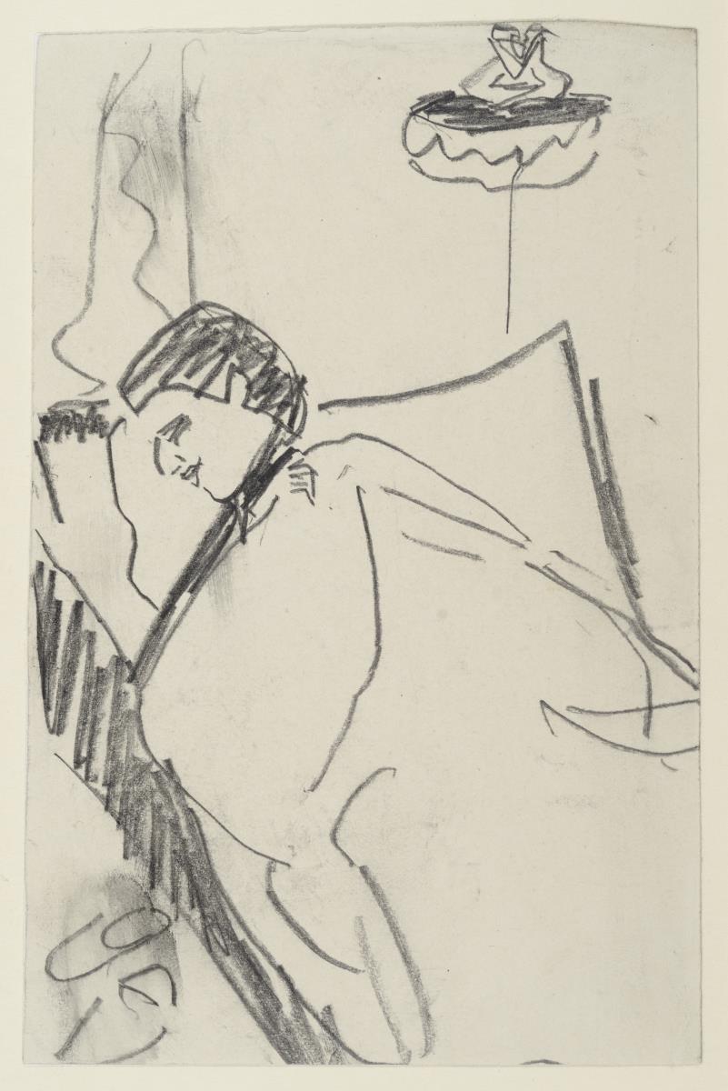 Schlafende Frau im Bett im Atelier
