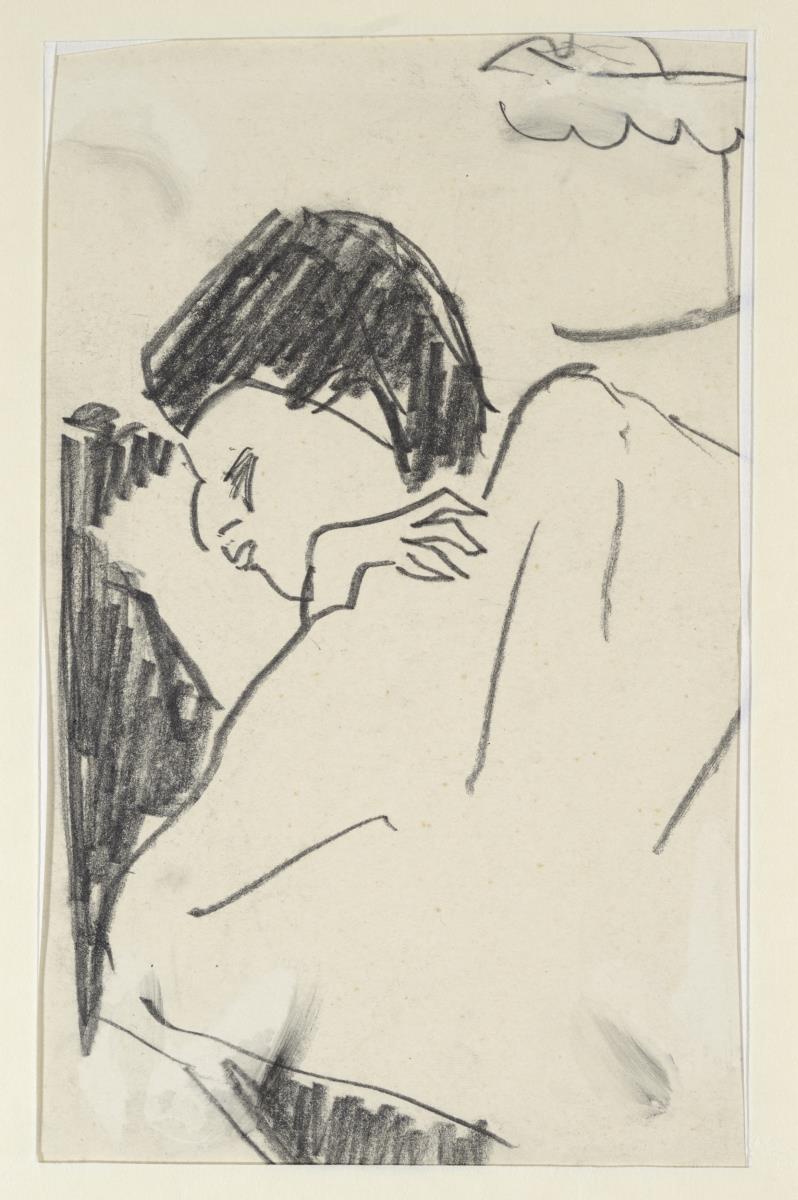 Schlafende Frau im Bett im Atelier