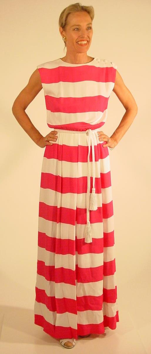 Sommerabendkleid Zyklam-Weiß gestreift