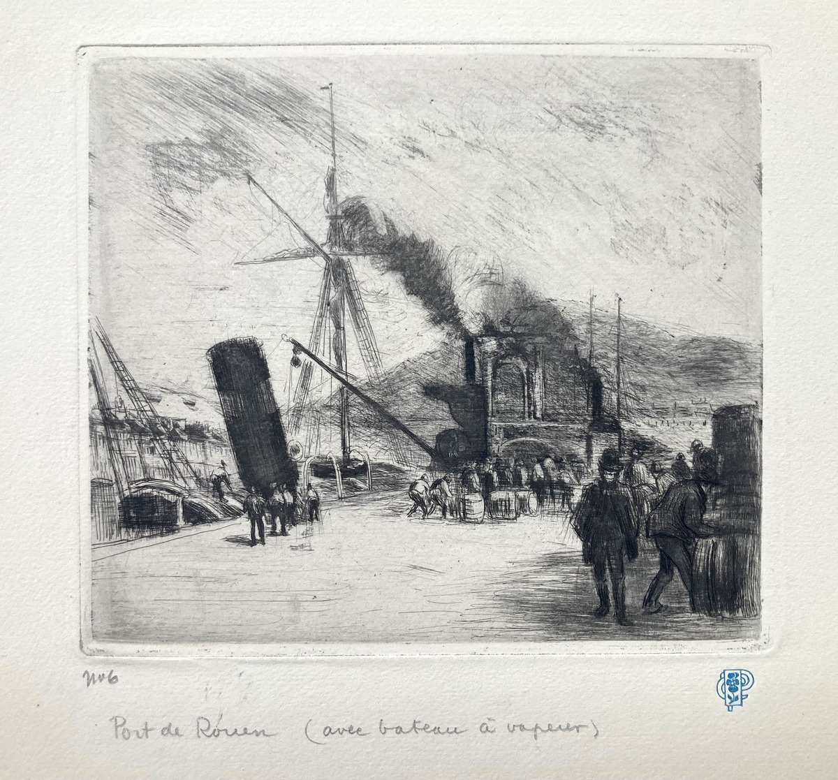 Der Hafen von Rouen. / Port de Rouen (avec bateau à vapeur)