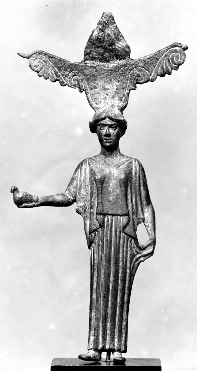 Spiegelgriff in Gestalt einer die Taube haltenden, langgewandeten Aphrodite