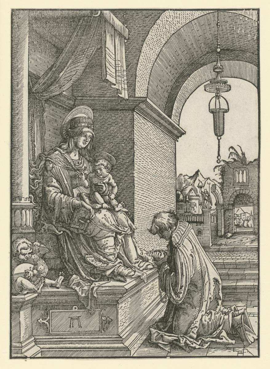 Ein Kleriker betet die Madonna an