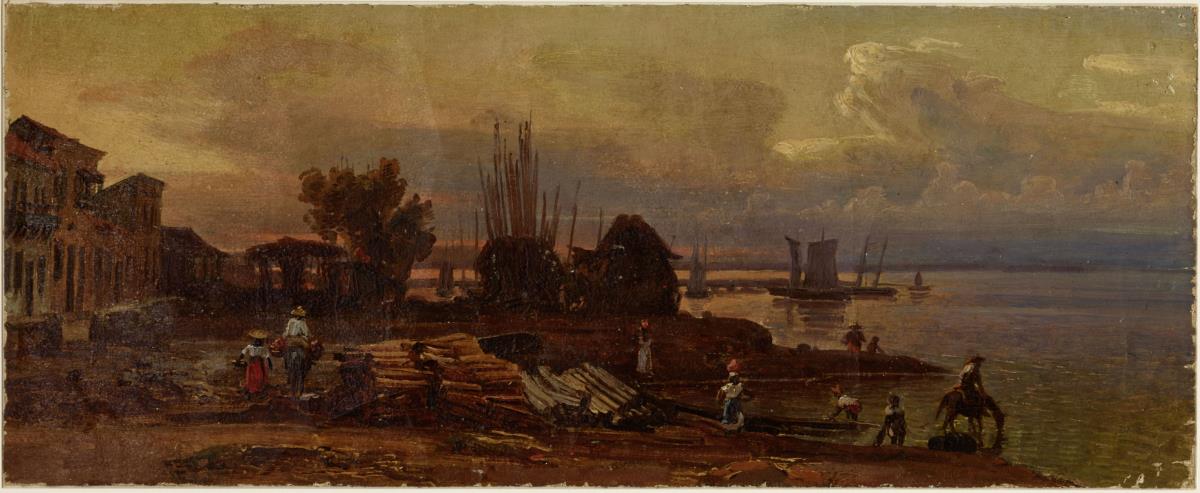 Landestelle Puerto de Piojos in Maracaibo bei Abendstimmung, mit figürlicher Staffage