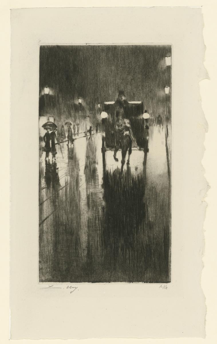 Pferdedroschke im Regenwetter (aus: "Berliner Impressionen")