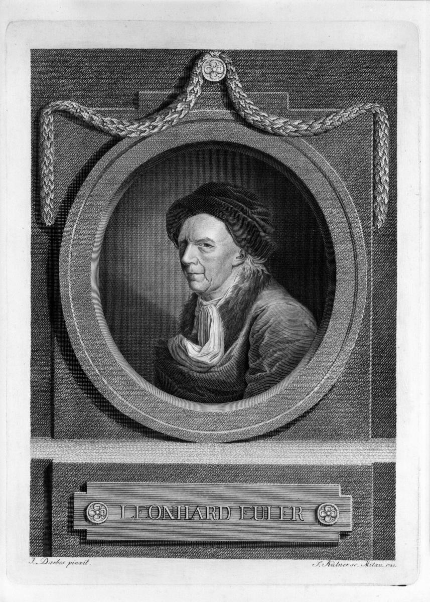 Leonhard Euler im Halbprofil nach links im Medaillon