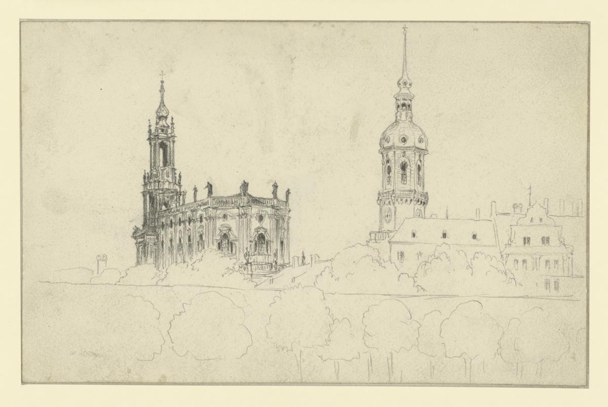 Hofkirche und Schloss in Dresden vom Theaterplatz her