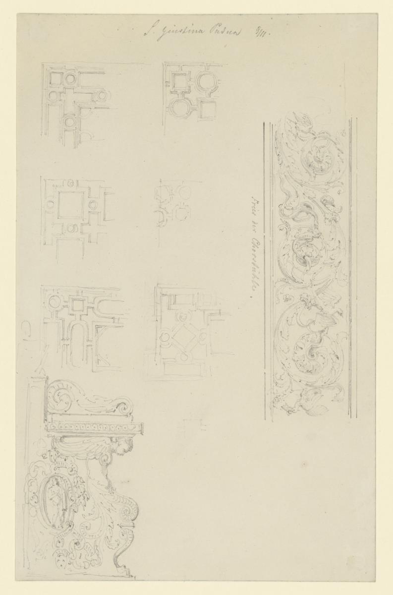 Padua, S. Giustina, Fries und Wange des Chorgestühls