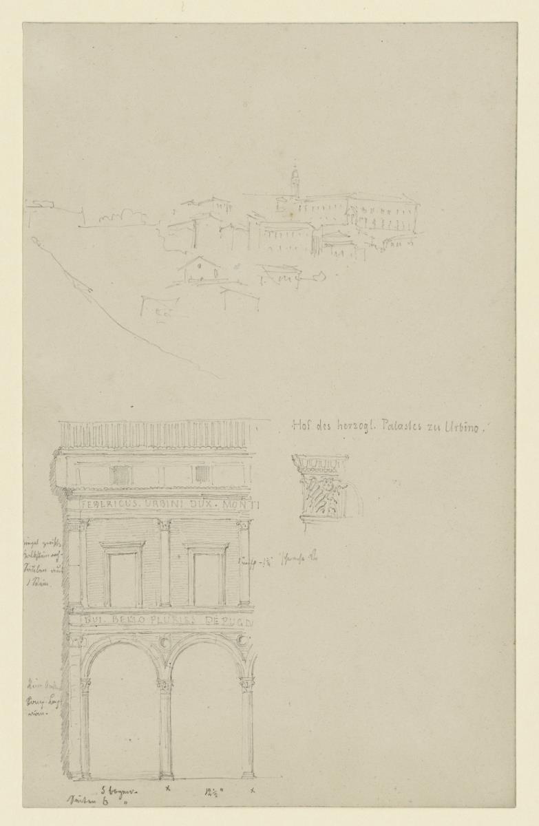 Urbino, Stadtansicht, Hof Palazzo Ducale, Aufriß der Hofwand