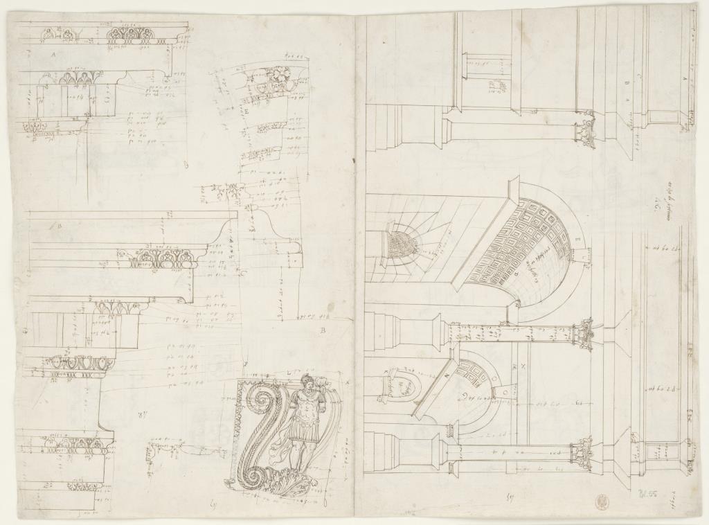 Teilaufrisse und architektonische Details vom Triumphbogen des Septimius Severus