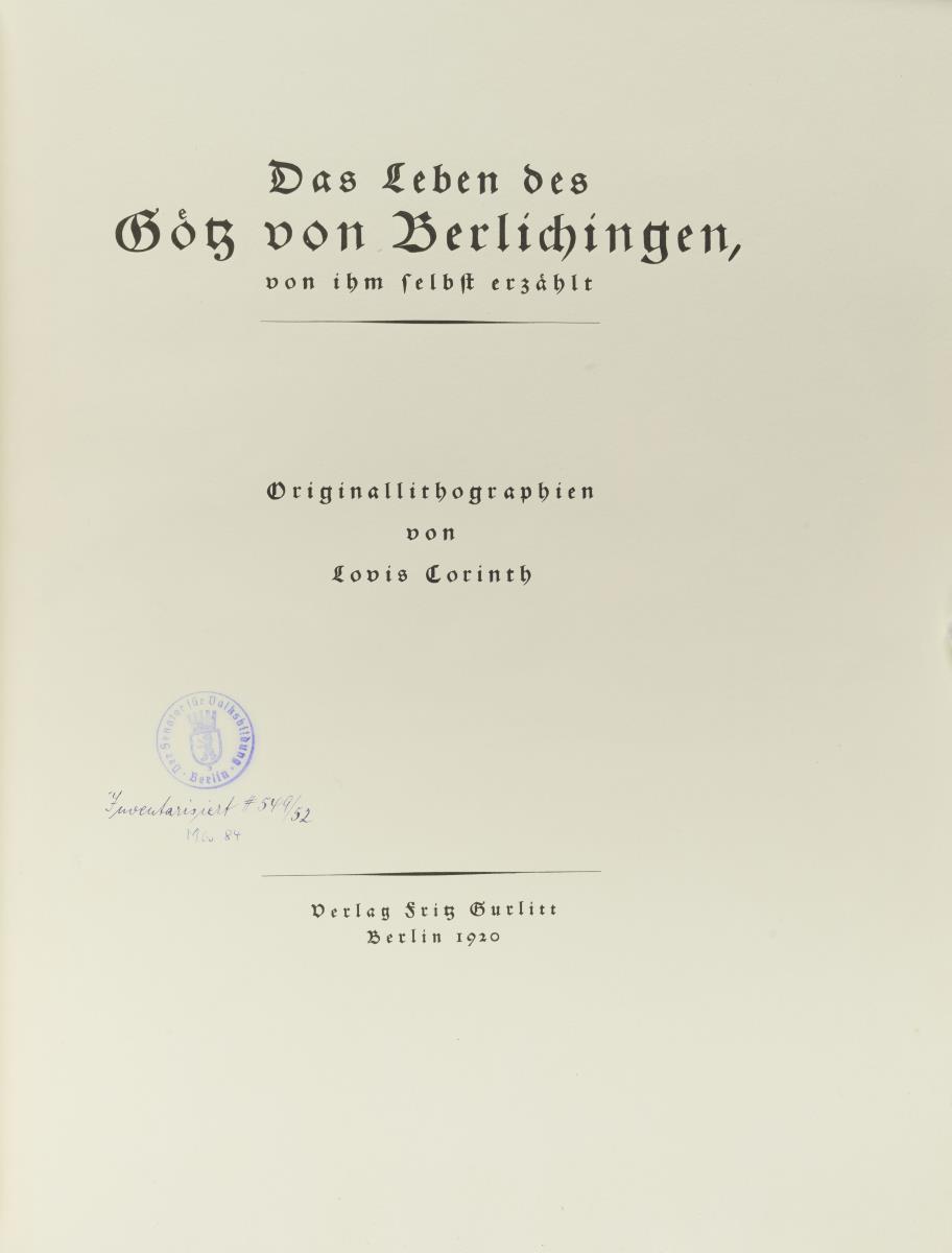 Titelblatt. Das Leben des Götz von Berlichingen - von ihm selbst erzählt