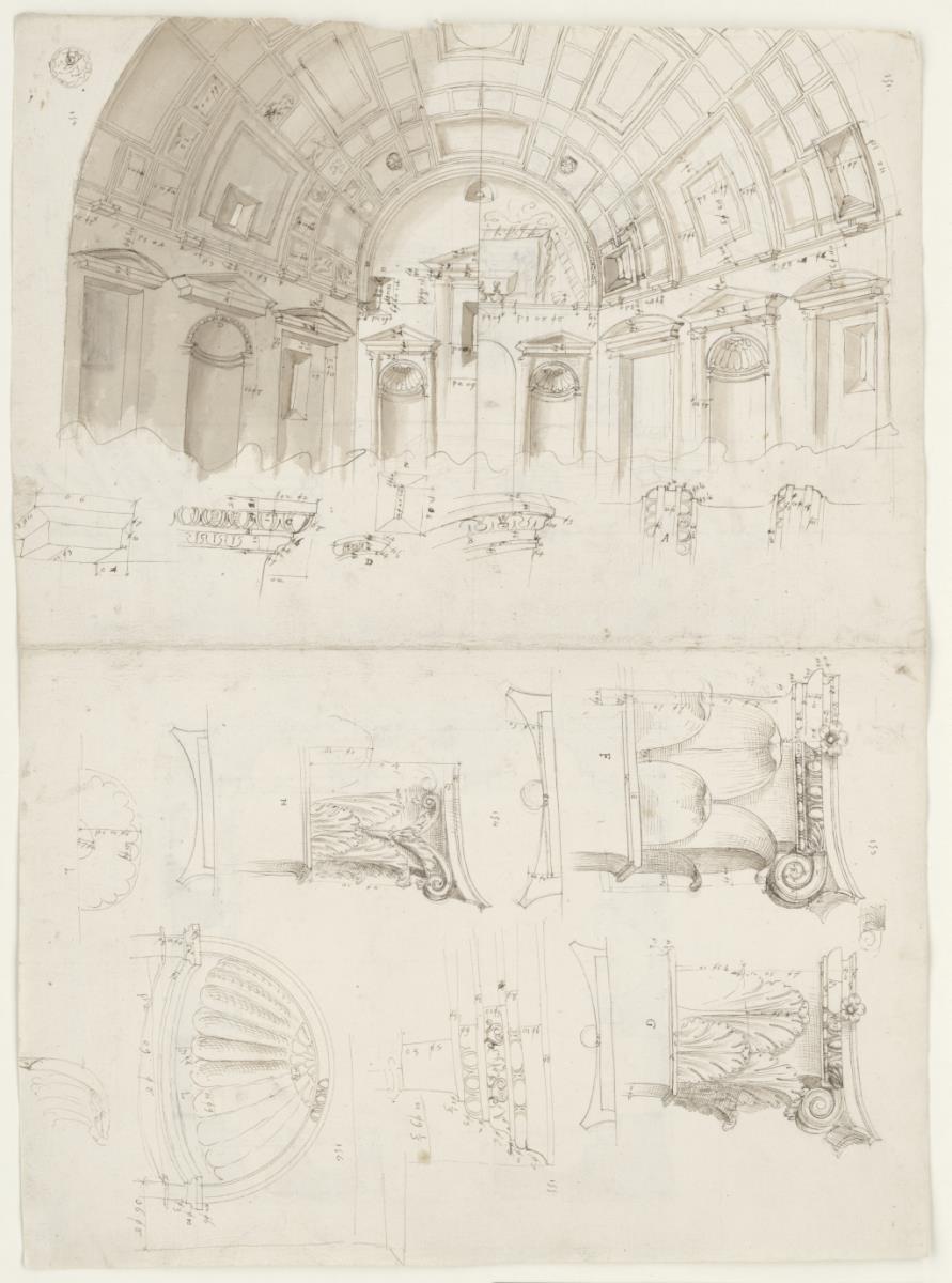 Innenraumansicht und architektonische Details vom Tempel des Mars und Grabtempel vor der Porta Latina