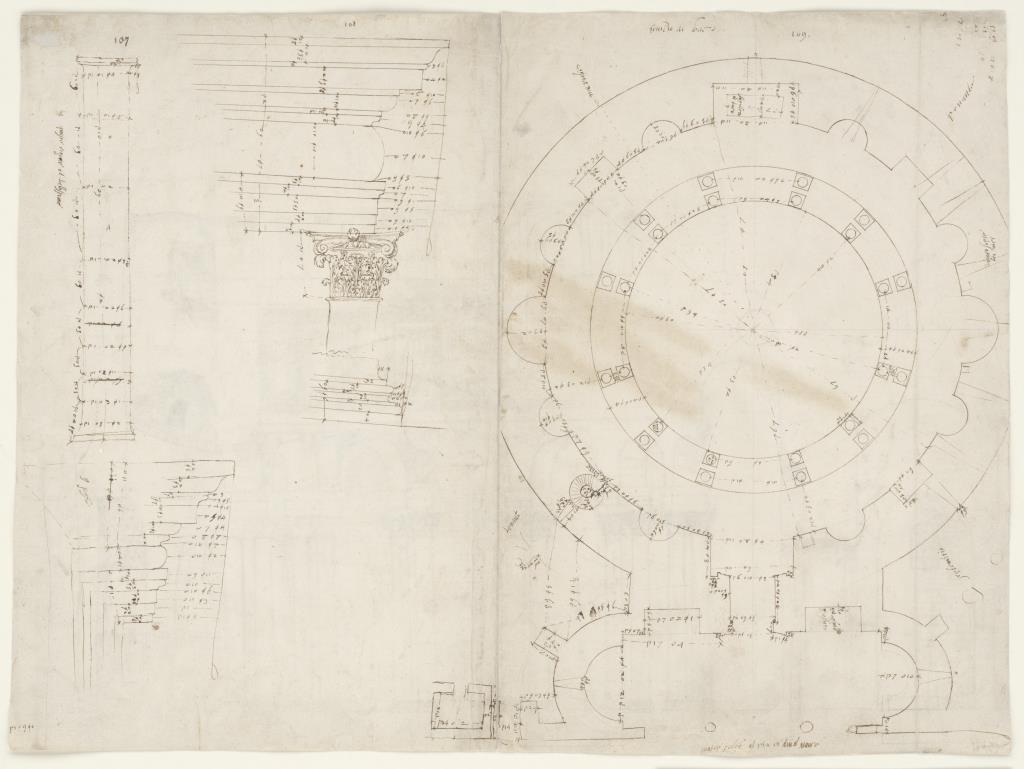 Architektonische details und Grundriss durch Santa Constanza
