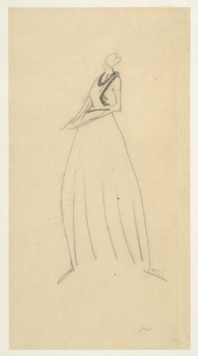 Kleidentwurf für Luise Mendelsohn. Skizze  - Figurine in Dreiviertelansicht nach links