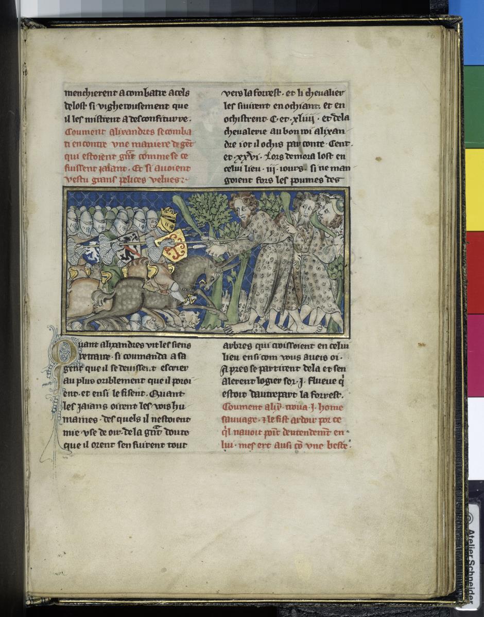 Alexander-Roman. Wie Alexander sich mit einer Art Menschen schlug, die riesengroß und mit großen haarigen Fellen bekleidet waren