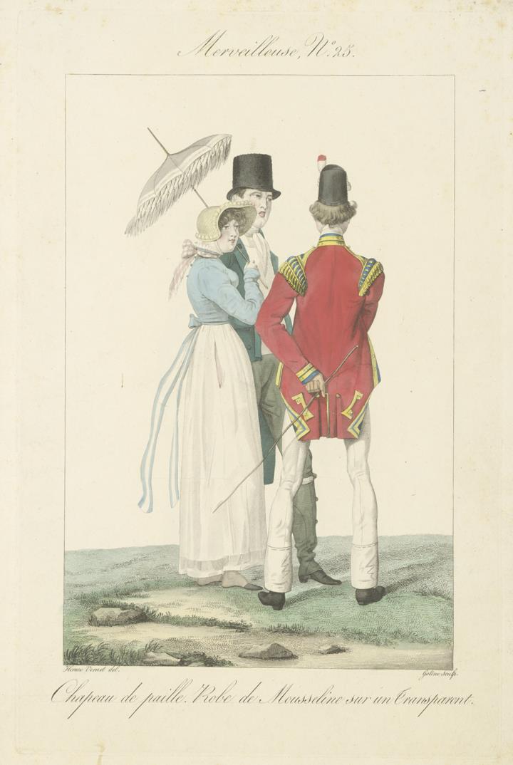 Incroyables et Merveilleuses: Tafel 25: chapeau de paille, robe de mousseline