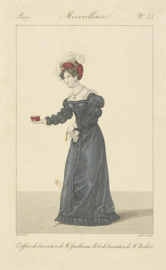 Incroyables et Merveilleuses: Tafel 33: coiffure de L'invention de M.r Guillaume, robe de l'invention