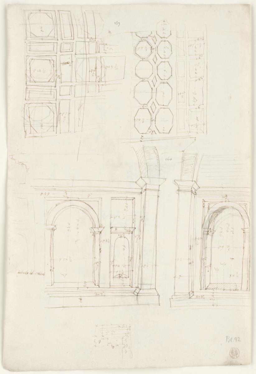 Architektonische Details der Fassade der Peterskirche, nach dem Modell von Labacco
