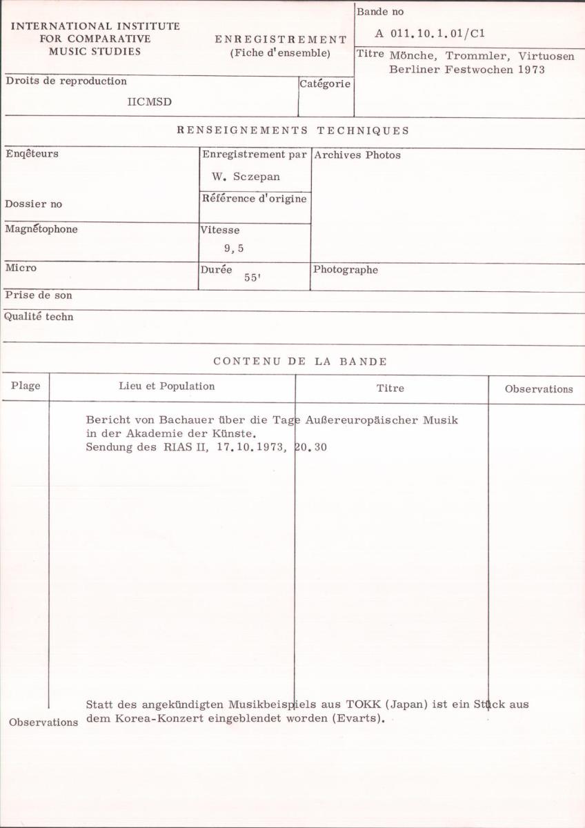Mönche, Trommler, Virtuosen / Berliner Festwochen 1973