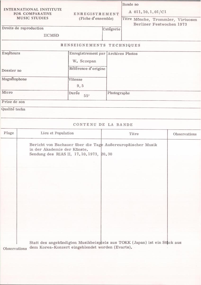 Mönche, Trommler, Virtuosen / Berliner Festwochen 1973