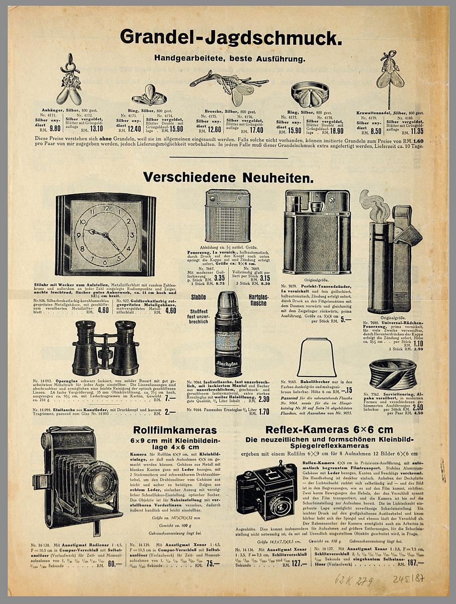 1 Nachtrag II zum Hauptkatalog Nr. 30 "Armbanduhren, Grandel-Jagdschmuck." Ohne Firmenangabe u. Herstellungsort.