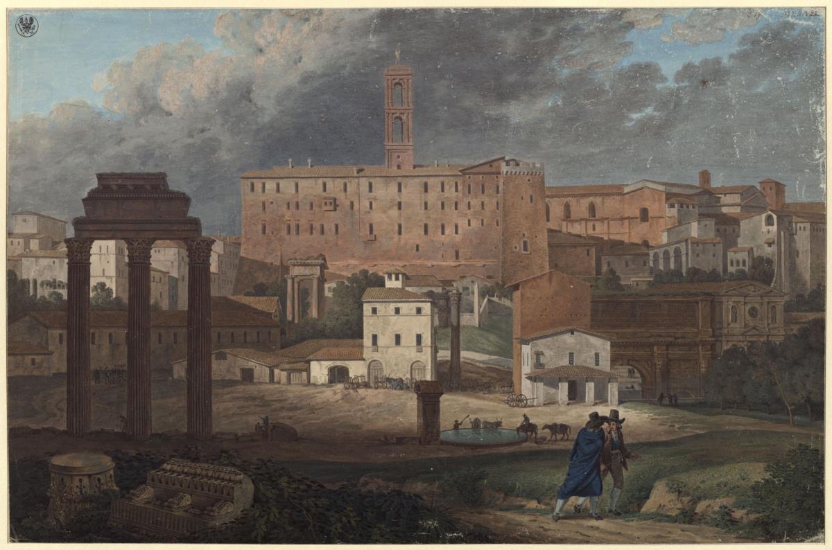 Ansicht des Kapitols in Rom vom Campo vaccino aus