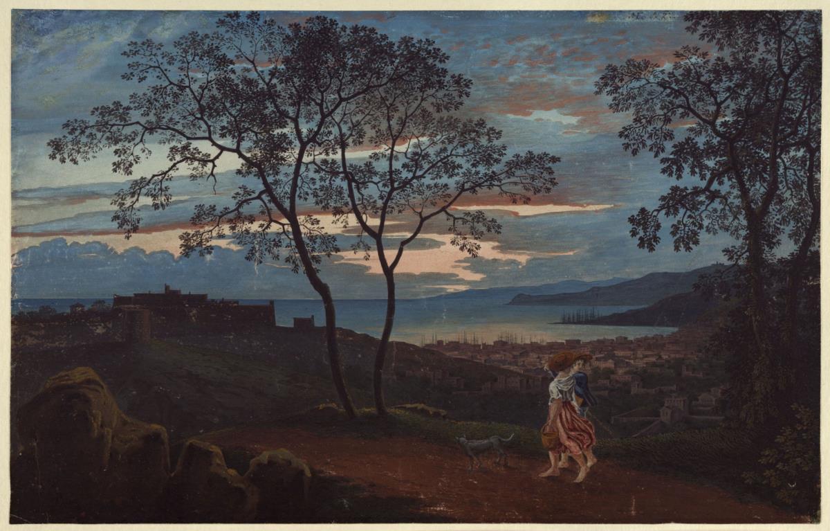 Ansicht von Triest von einer Anhöhe bei Abendstimmung