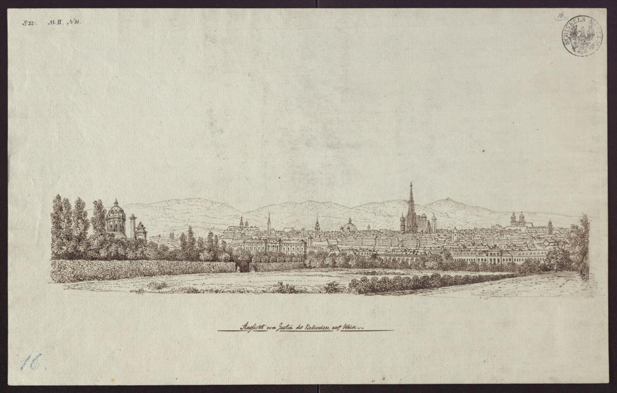 Ansicht von Wien vom Garten des Belvedere aus