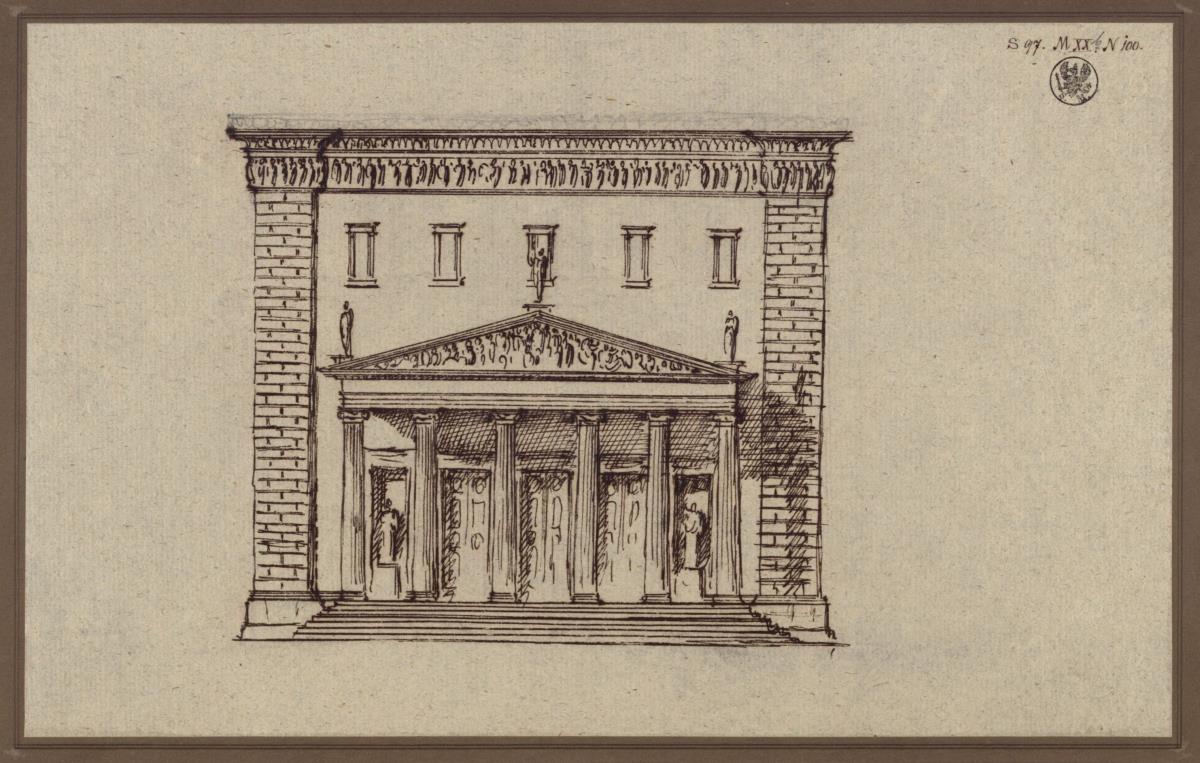 Fassade mit Säulenportikus, Aufriss