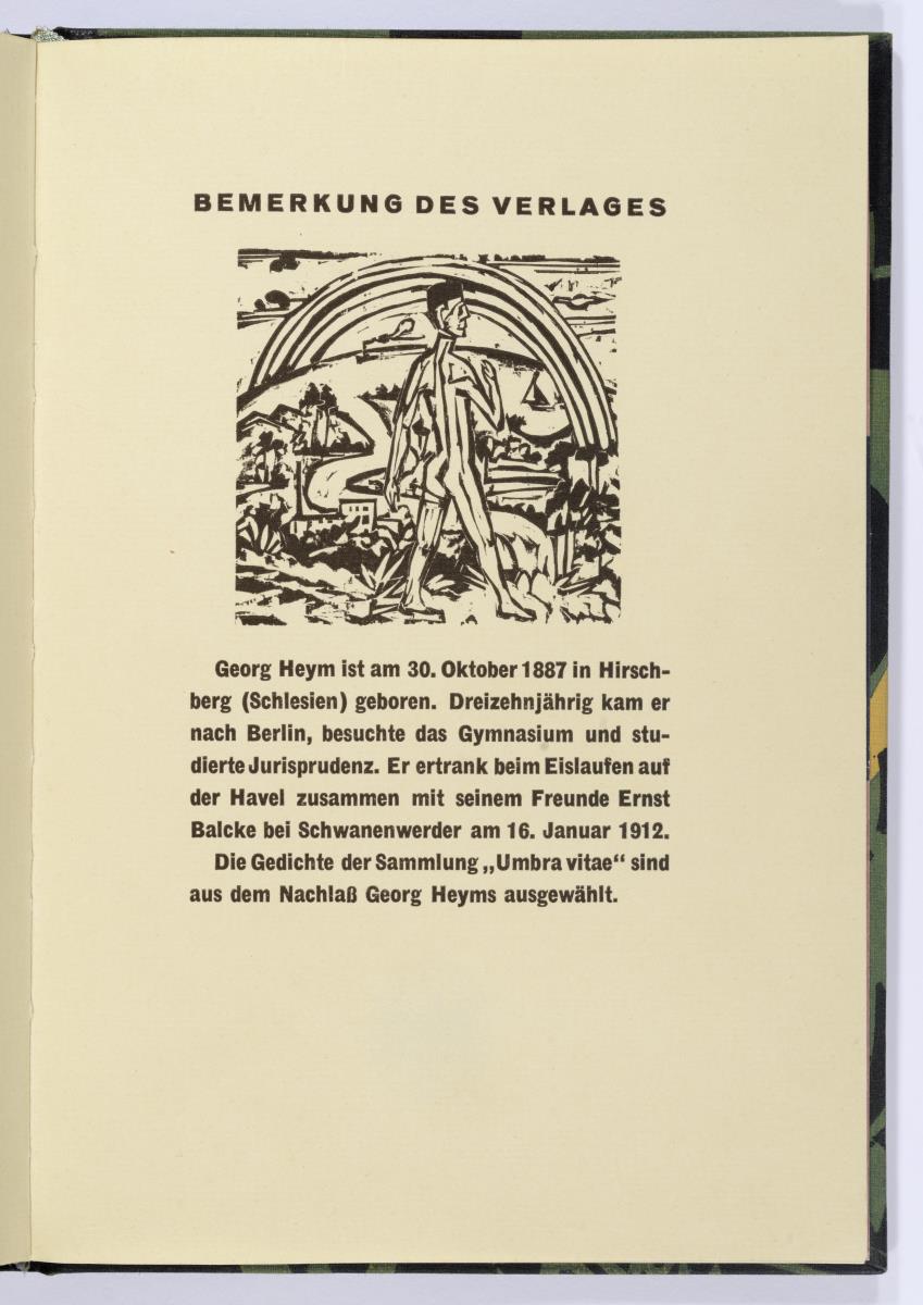 "Akt vor Landschaft (Bemerkung des Verlags)". Georg Heym, Umbra Vitae, München 1924, S. 63.