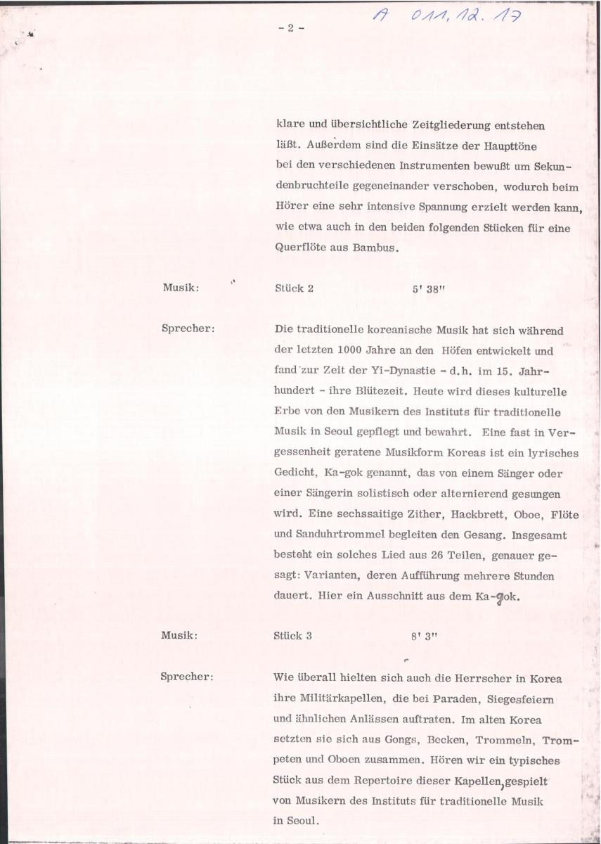 17. SFB-Sendung Hofmusik aus Korea Palastorchester Seoul (Korea), (Kommentar: Habib Touma)