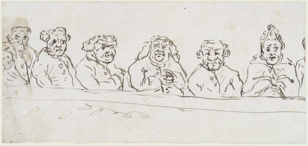 Sechs Zuschauer auf einer Theatergalerie