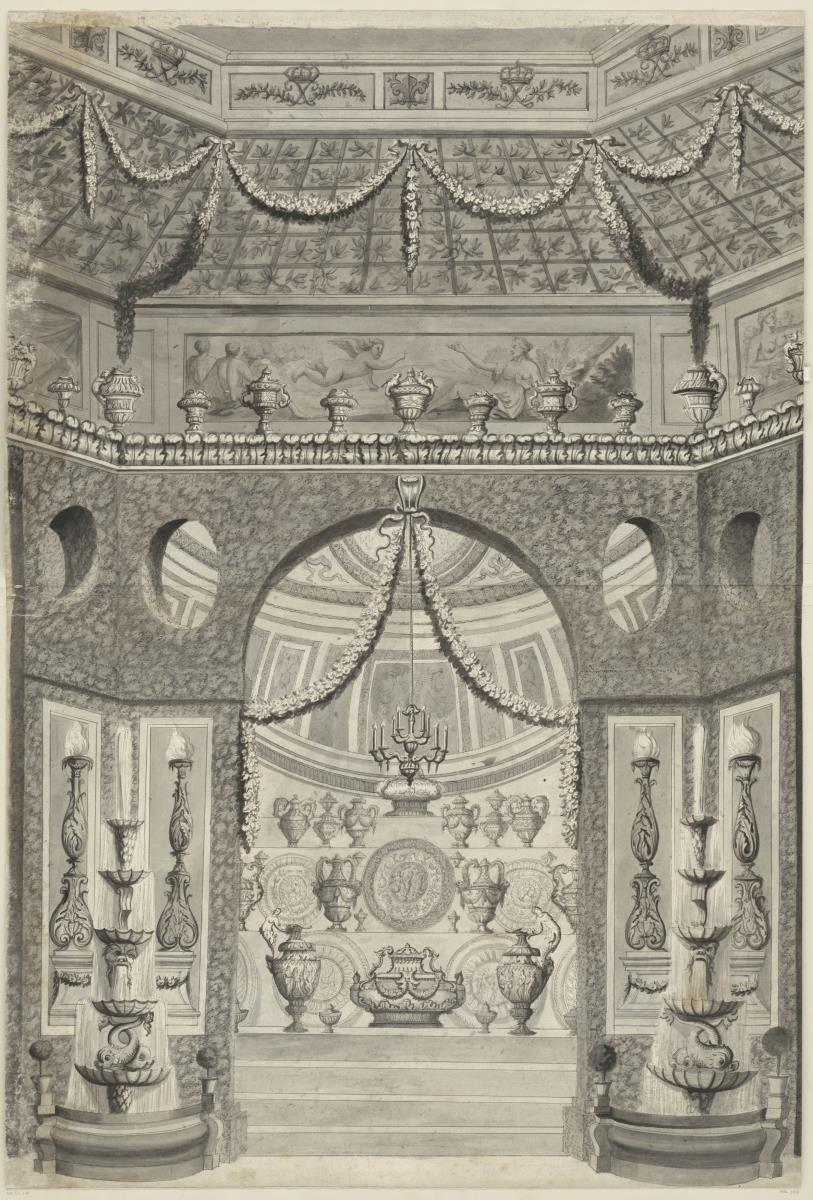 Detail eines Entwurfs für die Gestaltung des Speisepavillons für ein Fest in Versailles (1668)