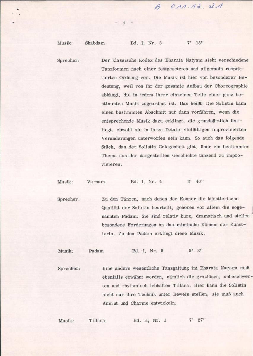21. SFB-Sendung Bharata Natyam, Klassischer Tanz aus Indien, (Kommentar: Alain Daniélou)