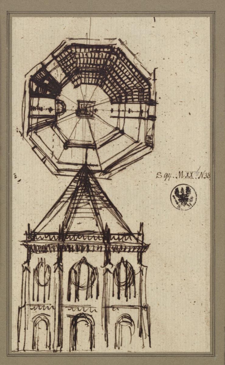 Achteckiger Zentralbau. Grundriss und Ansicht