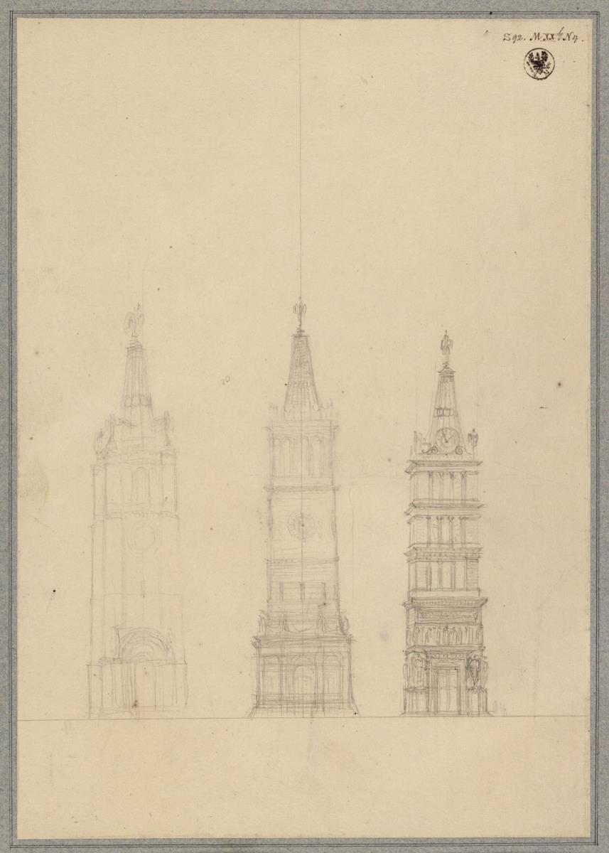 Berlin, Spittelmarkt. Entwurf zur Gertraudenkirche. Drei Varianten zum Turm